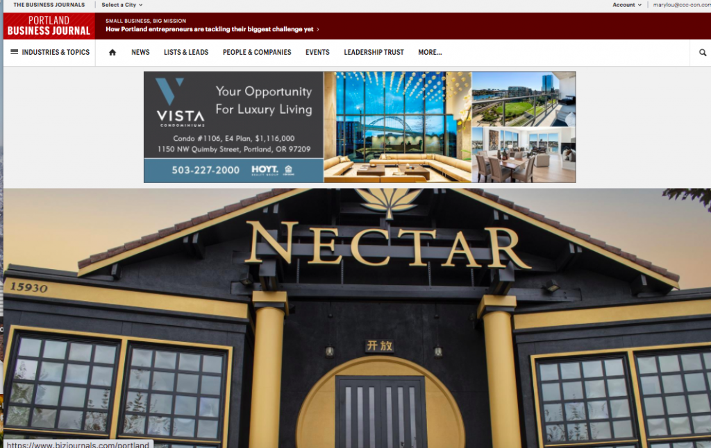 Nectar featured in the Portland Business Journal 
