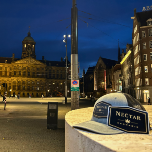 Nectar merch outside the Amsterdam Royal Palace